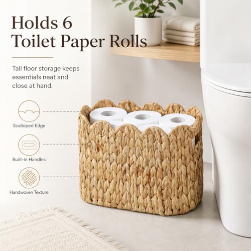 Scalloped Toilet Paper Basket, Tall Narrow Water Hyacinth - Image 2
