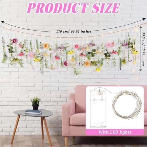 Suncalla 5.6 ft Wildflowers Hanging Garlands with LED Lights Artificial Flower Wall Decor Fake Rustic Floral Vines Rose Eucalyptus Daisy Backdrop Set for Ceiling Farmhouse Wedding Home Garden(Fresh) - Image 2