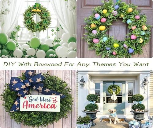 Boxwood Wreaths for Front Door Artificial Green Spring Summer Wreaths Farmhouse Door Hanger,Year Round Door Wreath Wedding and St Patricks Day Decorations Indoor Outside use- with Off White sash-20 - Image 3