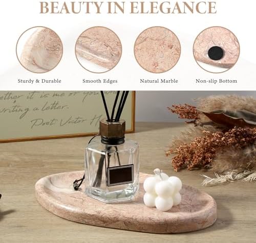 Koville Luxurious Natural Pink Marble Vanity Tray, Cloud Shape Serving Stone Key Tray for Home Decor, 10" x 7" Marble Storage Trays for Bathroom, Stone Plate Holder for Perfume, Candle and Jewelry - Image 3