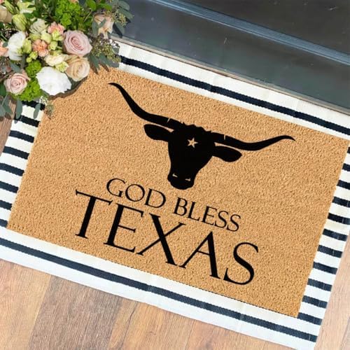 Funny The Entrance Way Outside Personalized Rug with Heavy-Duty Non Slip Outdoor Coconut Coir Doormat Pets Lover Gift 23.6 x 15.7 inch (Bless Texas) by XTDJJKK