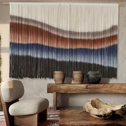 Macrame Wall Hanging Tie-Dye Bule Boho Wall Decor Yarn Fiber Art 57"W*35"L - Image 3