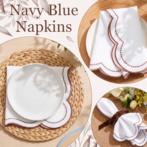 Hahafelt 12 Set Scalloped Cloth Napkins, Embroidery Polyester, Rust Red - Image 4