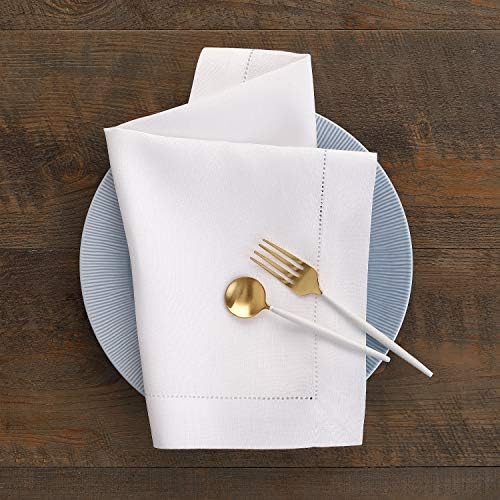 Solino Home 100% Pure Linen Napkins White Hemstitch, 20 x 20 in, Set of 4 - Image 3
