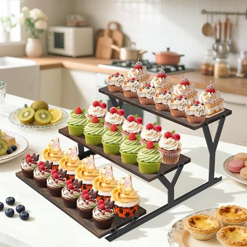 KALYLOC 3 Tier Cupcake Stand Dessert Table Display Set (Brown, Y-Shape) - Image 2