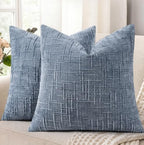 decorUhome Textured Chenille Throw Pillow Covers 22x22 Set of 2 Grey Blue by decorUhome