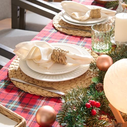 6 Pack, Round Woven Placemats, Natural Water Hyacinth Wicker Place mats, Braided Straw Table Mats, Charger Plates for Dining Table, Fall, Thanksgiving, Christmas (13.8 inch) - Image 4