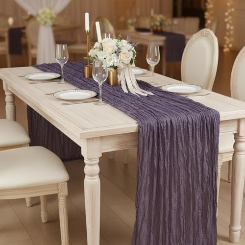 6 Pack Dusty Purple Cheesecloth Table Runner 120 Inch Boho Wedding Decor - Image 7
