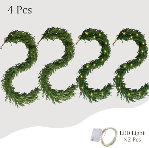 4 Pcs 6 Ft Christmas Norfolk Pine Garland with Lights for Mantle - Image 2