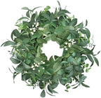 20"-22“ Green Eucalyptus Wreaths for Front Door with White Berries – Lifelike Spring, Summer, and Winter Wreath for Farmhouse Front Porch, Window, Door Decor by BINFEN