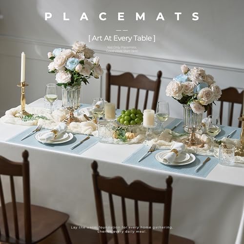 Leetaltree Woven Vinyl Placemats Set of 24, Mist Blue Sequin - Image 2
