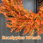 26" Autumn Fall Wreath with Orange Eucalyptus Leaf for Front Door/Outdoor - Image 2