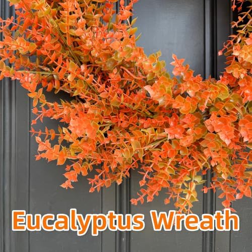 26" Autumn Fall Wreath with Orange Eucalyptus Leaf for Front Door/Outdoor - Image 2