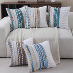 Boho Throw pillow covers 18x18 set of 2 farmhouse decorative Couch pillow covers neutral Accent throw pillows covers striped outdoor cushion covers square textured chenille pillow cases for sofa bed - Image 5