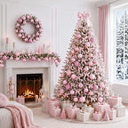 Lunmon 64 Pieces Pink Christmas Ball Ornaments Shiny Pink Xmas Bulbs - Image 2