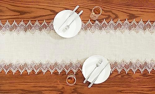 Natural Linen Table Runner 120 inches Beige Lace Coffee Table Runner - Image 7