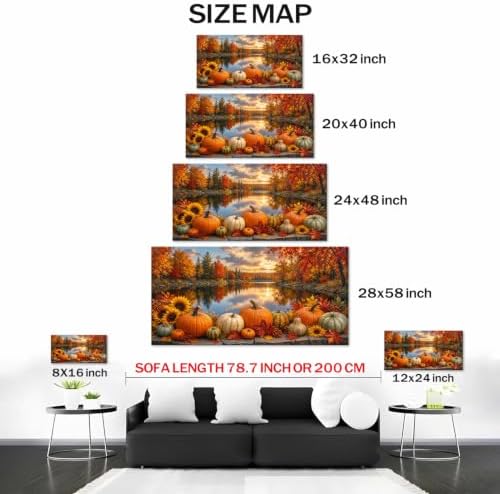 WAXWHELK Fall Canvas Wall Art Pumpkin Autumn Lake Landscape Painting Pictures, Rustic Farmhouse Thanksgiving Artwork for Bedroom Living Room Home Decor, (16"x32") - Image 5