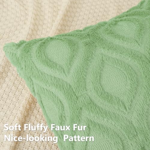 decorUhome Faux Fur Light Sage Green Throw Pillow Covers 26x26 Set of 2 - Image 2