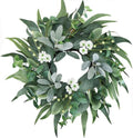 20" Green Eucalyptus Wreaths for Front Door with Lambs Ear White Flowers – Lifelike Spring, Summer, and Winter Wreath for Farmhouse Porch, Window, Door Decor by BINFEN