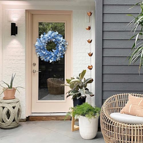 22inch Artificial Forsythia Flower Wreath Spring Summer Fall Wreath Silk Leaves for Front Door Porch Farmhouse Patio Garden Home Decor (Blue) - Image 6