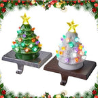 Minetom Ceramic Christmas Stocking Holders with LED - Green and White Set of 2 for Mantle & Window - Image 2