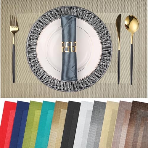 PIGCHCY Placemats Set of 12 Washable Durable Place Mats Vinyl Heat Resistant Non-Slip Table Mats Indoor Outdoor (18 x 12 inches, Beige) by PIGCHCY