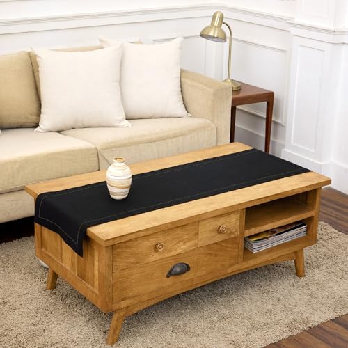 Solino Home 100% Pure Linen Dining Table Runner Black Hemstitch, 14 x 60 in by SolinoHome