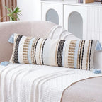 NUYECY Chenille and Cotton Long Pillow for Bed, Striped Textured Boho Lumbar Throw Pillow Cover 14x36, Neutral Accent Decorative Extra Long Body Pillow Case for Couch, Sofa, Bedroom, Khaki - Image 4