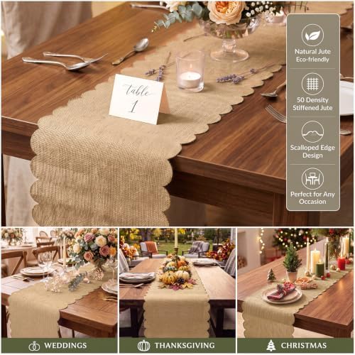 Jecery 6 Pack Scalloped Burlap Table Runners, 12 x 72 Inch - Image 5