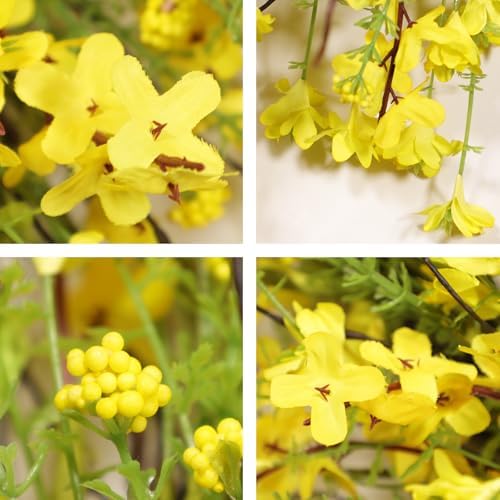 24 Inch Spring Wreath for Front Door, Artificial Yellow Forsythia Flower Grapevine Wreath for All Seasons - Farmhouse Indoor Outdoor Decor for Porch, Wall, Easter & Summer - Image 3