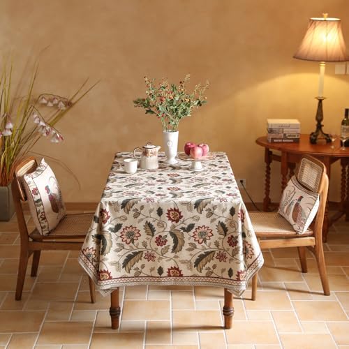 ISAENNE Designer Vintage Square Small Printed Tablecloth,55"x55" - Image 3