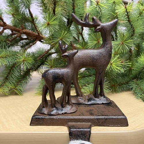 Chalily 3-D Double Deer Christmas Stocking Holder Cast Iron Hooks for Christmas Socks Easily Rest on a Mantel, Fireplace, or Book Shelf Heavy Duty & Durable Holiday Season Decor (Set of 2) - Image 5