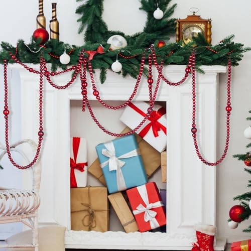 Bucherry 4 Pcs Christmas Wood Bead Garland 28.8 Feet, Red - Image 4