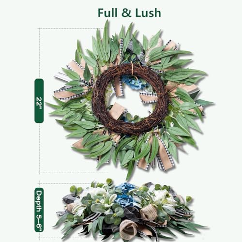 20-22" Hydrangea Wreath for Front Door Year Round, - Image 3