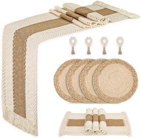 Placemats Set of 4 w/Charger Plates Table Mats Table Runner & Napkin Rings by Zology
