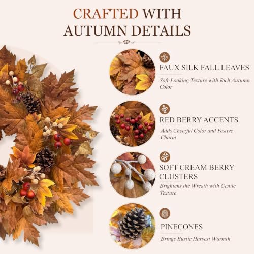 26 Inch Fall Wreaths for Front Door, Maple Leaf Wreath - Image 3