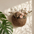 Hanging Wall Basket, Handwoven Water Hyacinth Scalloped Basket, Decorative Wall Organizer and Planter for Entryway Mail Plants Bathroom, 16" D x 10" W x 7" H,Coffee - Image 6