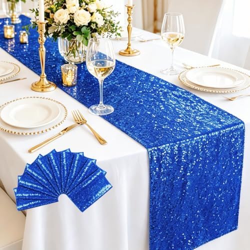 ShinyBeauty Royal Blue Sequin Table Runners 10 Pack 12x108in for Party by ShinyBeauty