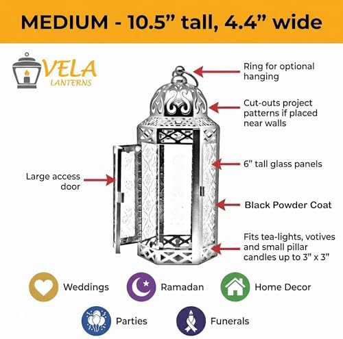 Vela Lanterns Decorative Indoor Moroccan Candle Holder, Blue, M, 3-Pack - Image 6
