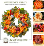 24 Inch Harvest Fall Wreaths for Front Door Outside with Orange Peony - Image 3