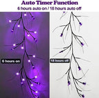 2026 Halloween Decor Lights 6.5 Ft 54 LED Willow Vine Twig with Timer Battery Operated Garland Light 18 LED Spiders and 36 Purple Lights Halloween Party Scary Decoration for Home Wall Fireplace - Image 3