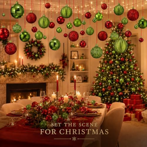 36 Pcs Christmas Balls Ornaments for Ceiling, Red, Emerald Green - Image 5