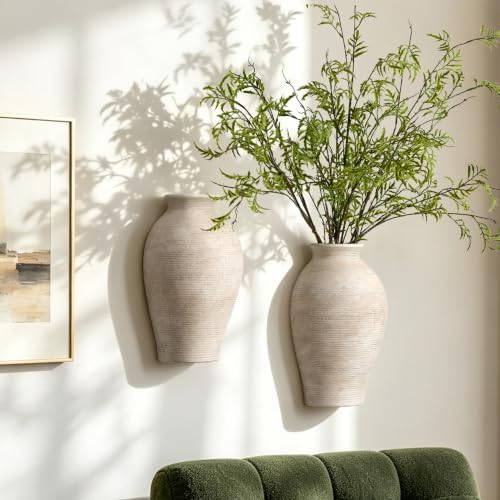 Vanselia Ceramic Wall Vase Home Decor Hanging Planters (2 Pack 11.8" Retro) - Image 3
