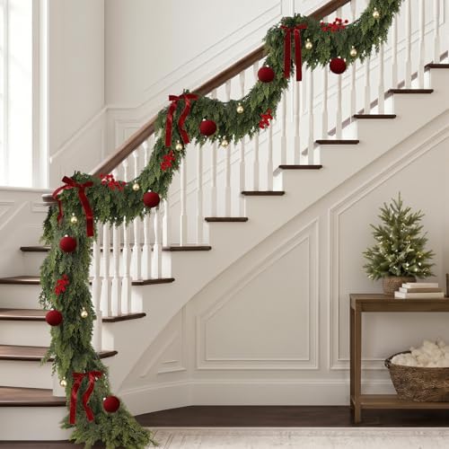 9FT Christmas Cedar Garland with Lights Prelit Pine Garland Christmas Decor - Image 5
