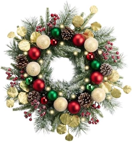 Valery Madelyn 20" Pre-Lit Christmas Wreath for Front Door with Light by ValeryMadelyn