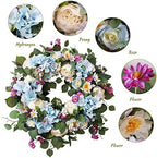 24" Spring Summer Wreaths for Front Door,Spring Summer Door Wreaths,Large Blue Hydrangea Wreaths for Outdoor Porch Farmhouse Home Decor - Image 2
