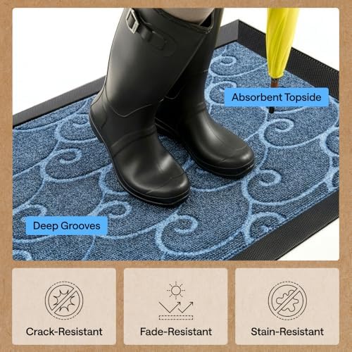 GORILLA GRIP WeatherMAX Door Mat, Indoor Outdoor, 47x35, Blue Ocean Waves - Image 5