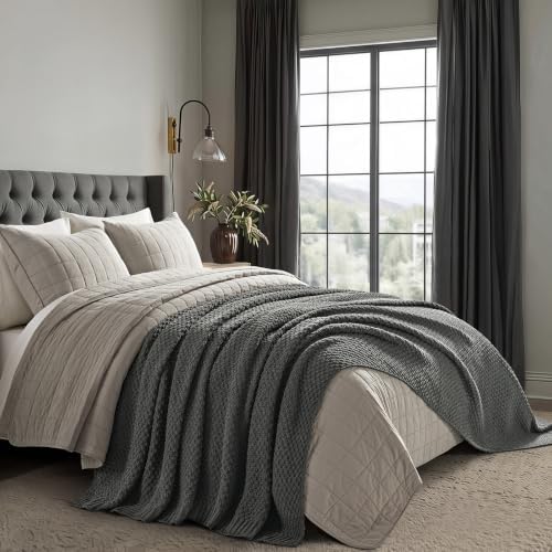 EVERGRACEHOME Chunky Chenille Knit Throw Blanket, 108x92, Charcoal Gray - Image 3