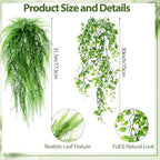 Daifunli 12 Pcs Artificial Hanging Plants Fake Hanging Ferns Plastic Fake Plant for Wall Room Garden Garland Indoor Outdoor Decor No Basket (Ivy,Boston Ferns) - Image 5