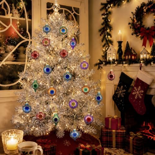16 Pcs Vintage Glass Christmas Ornament Reflector Decor, Retro - Image 2